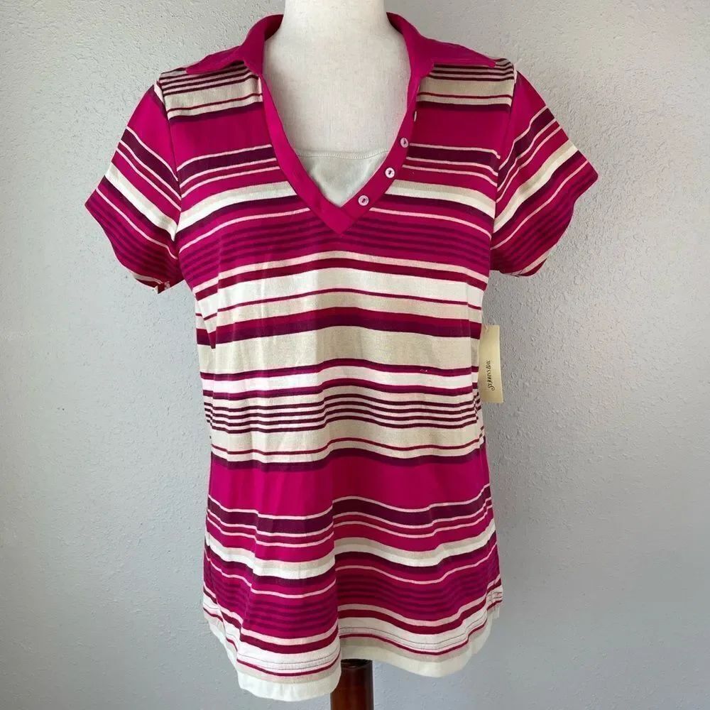 NWT St. John’s Bay V-Neck Polo Top Size L